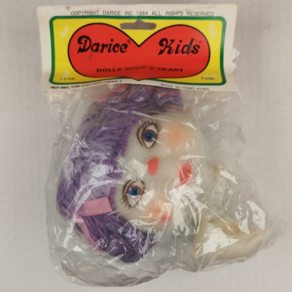 Darice Doll Head and Hands Purple Hair w/ Pink Bows 1984 New In Bag Toni #1239 - Picture 1 of 4